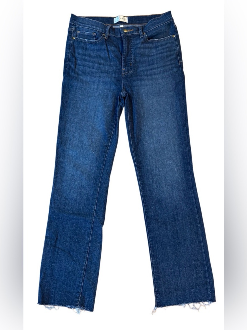 FRAME Jeans 27 Aspire Raw After Cropped Straight Raw Hem Stretch Blue
